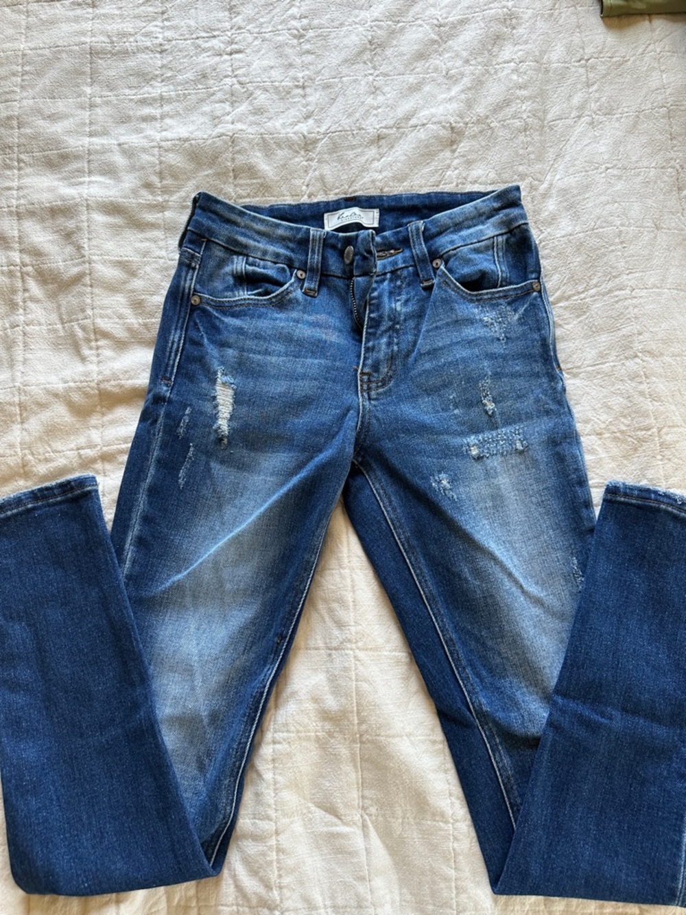 KanCan Indigo Skinny Jeans with Distressed Detailing